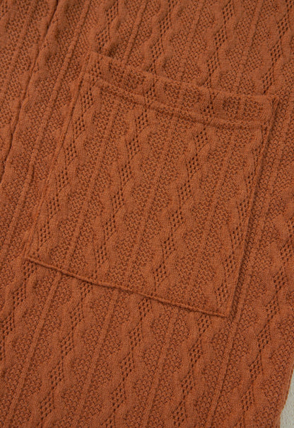 Cable Knit Design Rust colored Cardigan Sweater