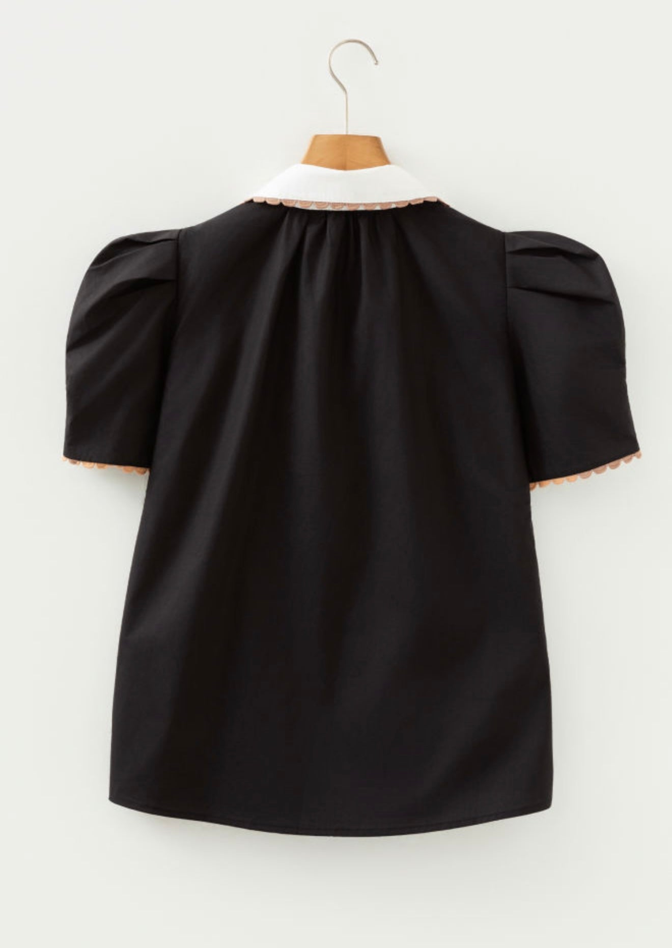 A10 Black Blouse with White Collar and Rick Rack Trim - Ivy's Gifts & Boutique