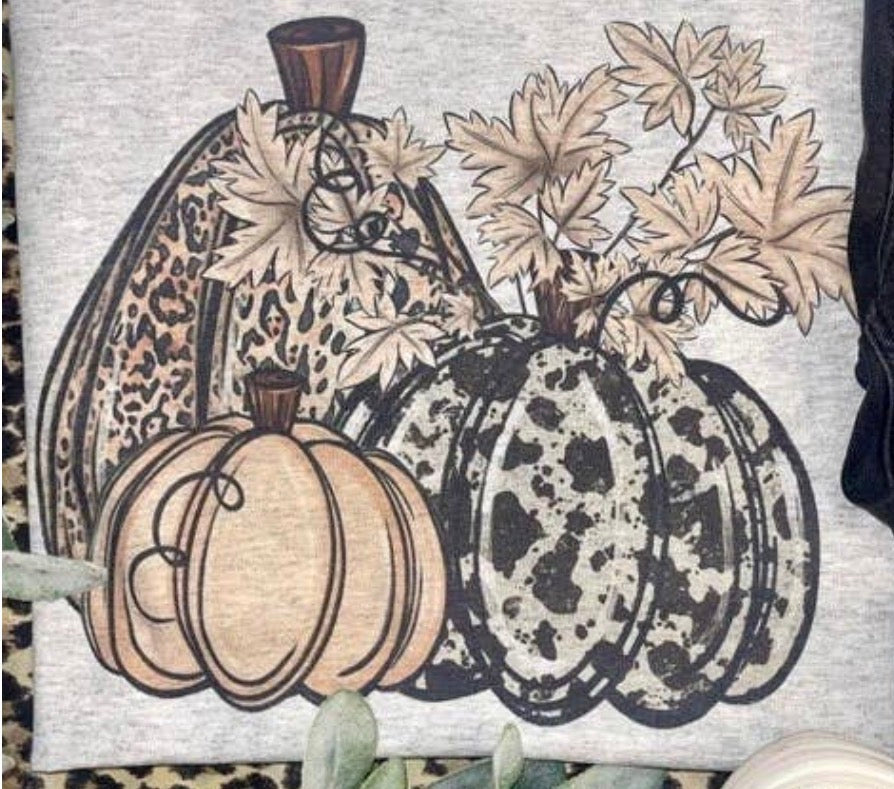 FAPP Vintage Wash Fall Animal Print Pumpkin Trio T Shirt