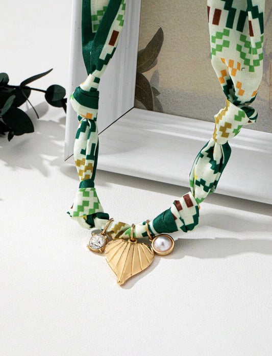 Trendy Scarf Charm Necklace in Green