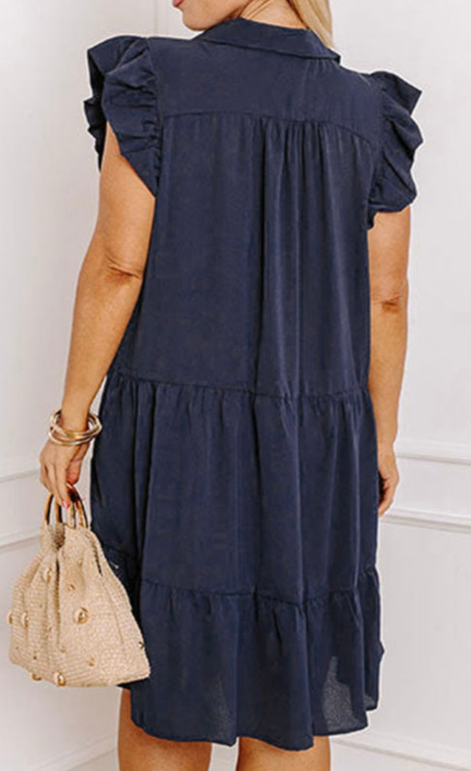 Navy Dress with Flattering Gathers