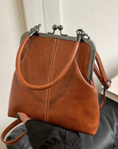 Camel Brown Kiss Clasp Purse