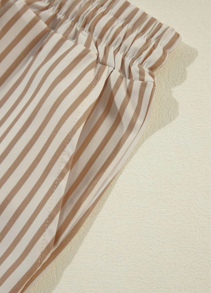 Khaki striped wide leg, drawstring pants