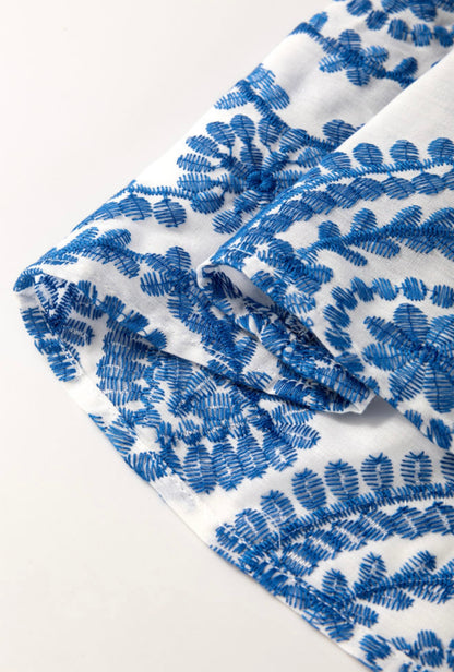 Blue and White Embroidered Top