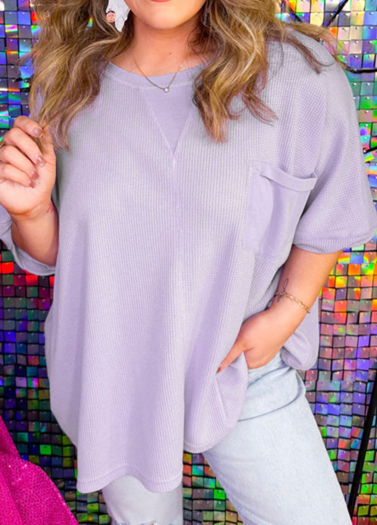 Purple Waffle Weave Top with Pocket