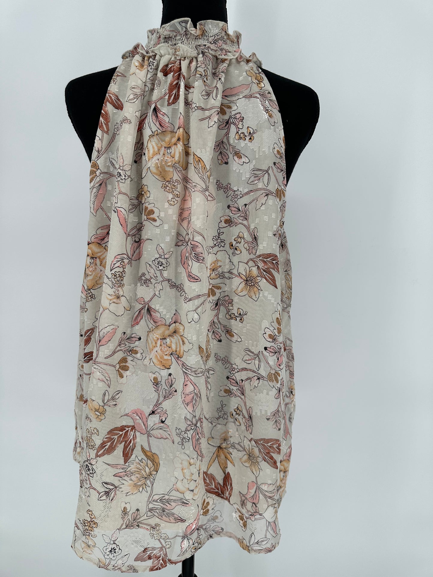 Umgee Cream Floral Print High Neck Top