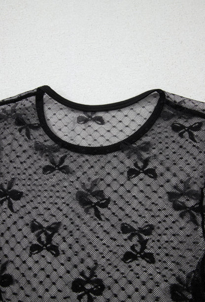 Sheer Top with Bow Details in Black