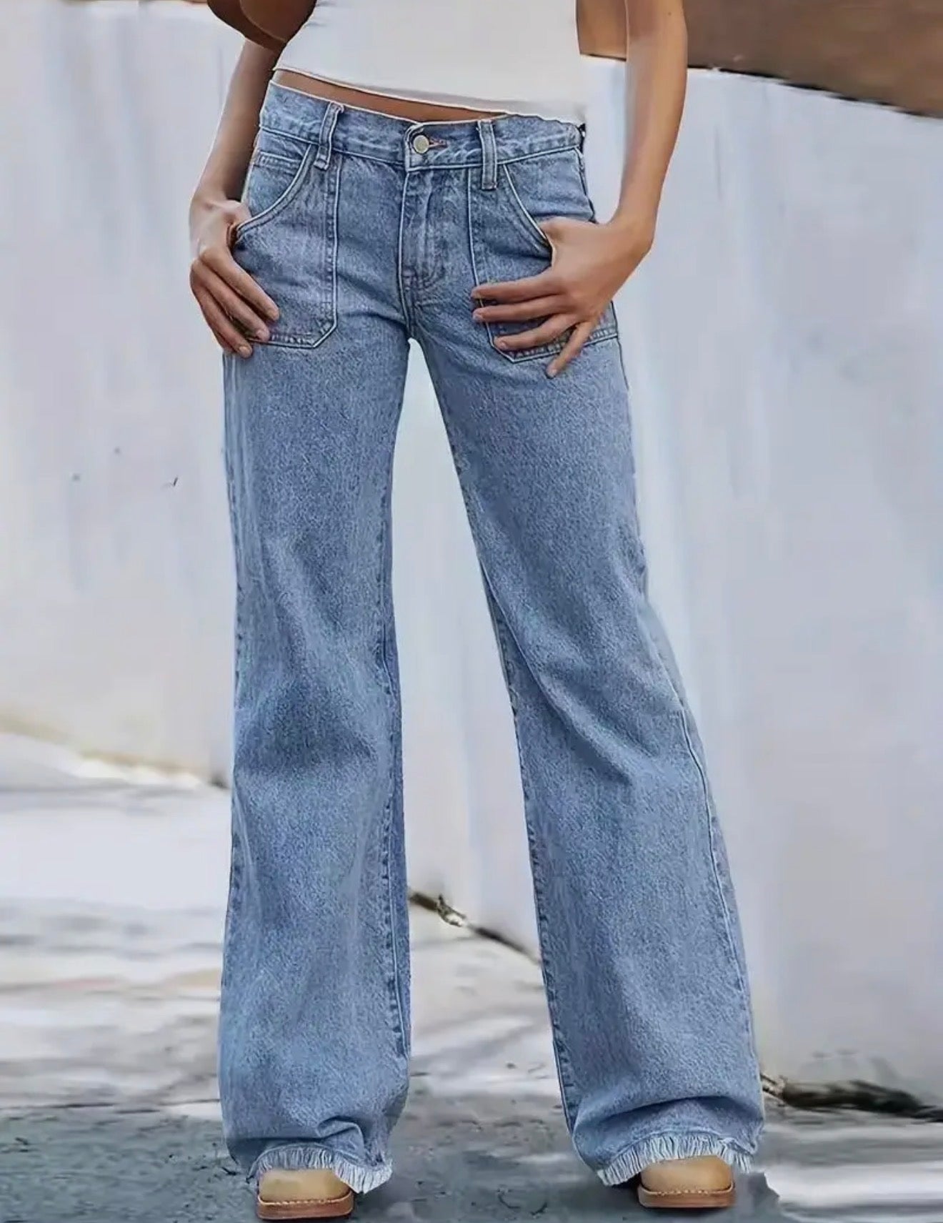 A114 Light Blue Denim Retro Large Pocket Jeans