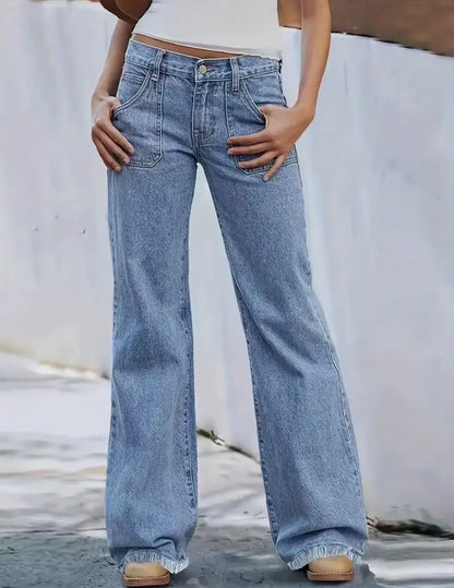 A114 Light Blue Denim Retro Large Pocket Jeans