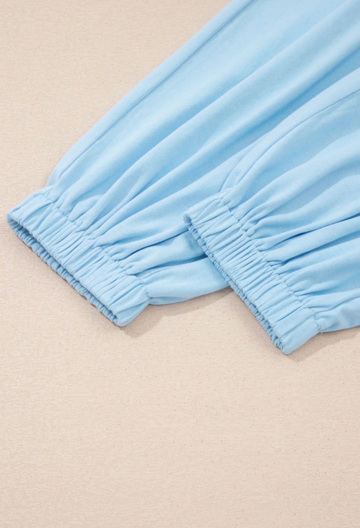 MLBBJ Baby Blue Athletic Leisure Style 2 Piece Jogger Set with Pockets and Rouched Side Form Fitting Short Sleeve Top