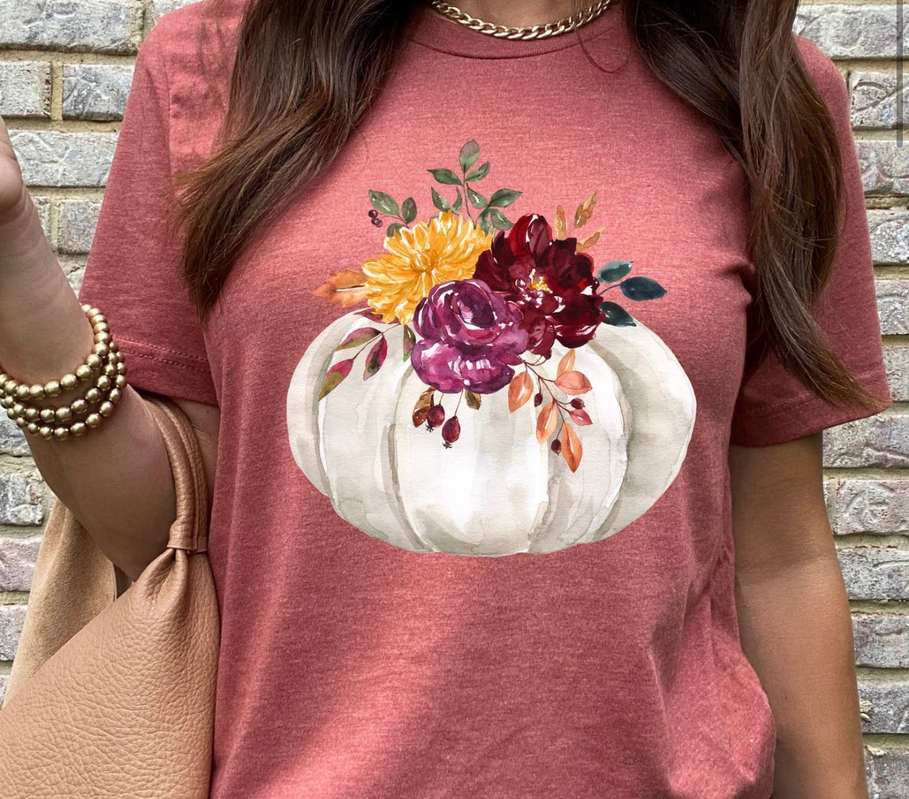 PK2 Mauve T Shirt with Ivory Pumpkin Floral Design