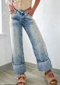 Light Wash Denim Jeans with Trendy Wide Hem