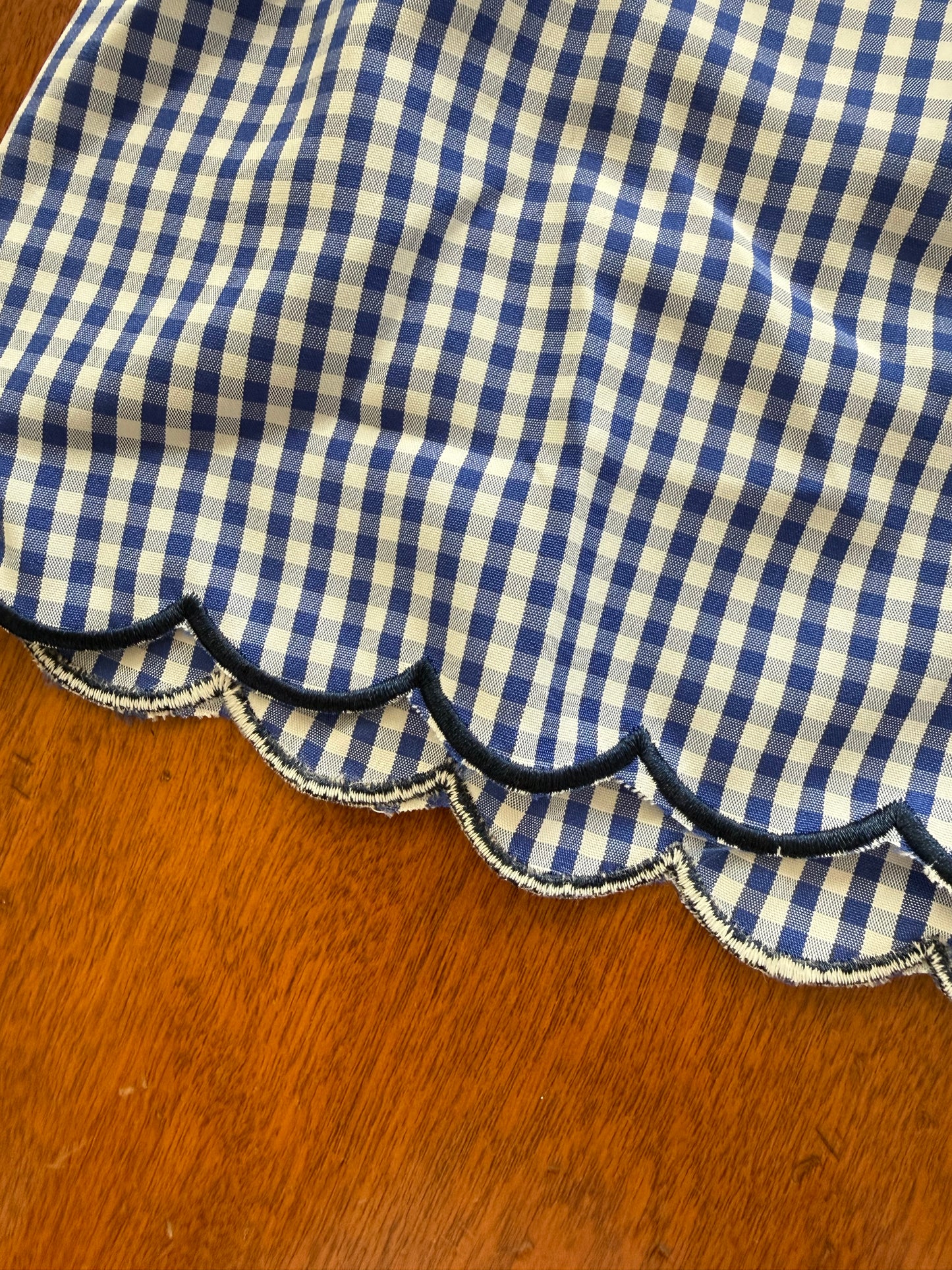 Navy gingham bow detail short set for girls with scallop hem, featuring a two-piece design by Ivy's Gifts & Boutique.