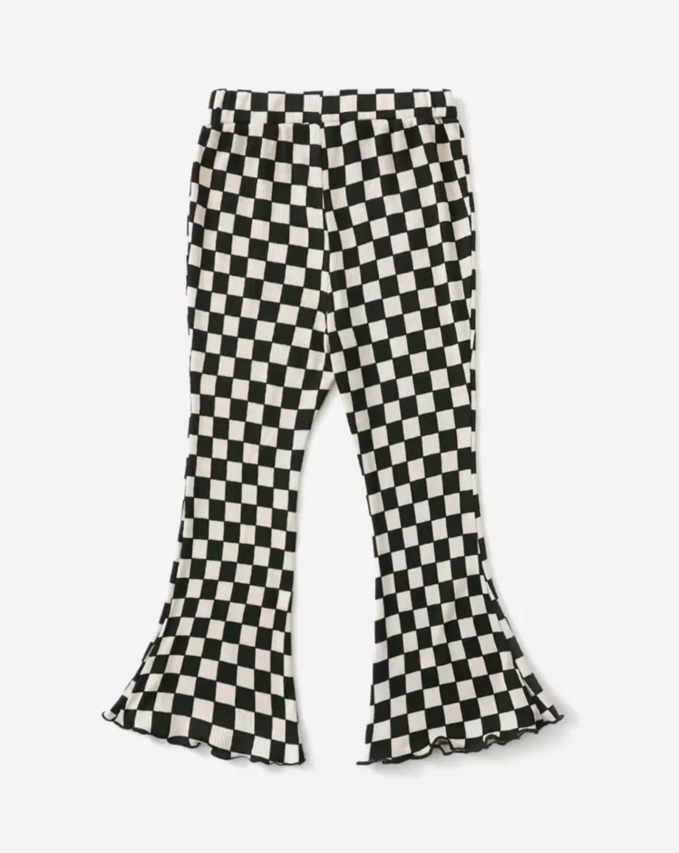 PT1 Black and White Checker Board Print Ribbed Knit Pants