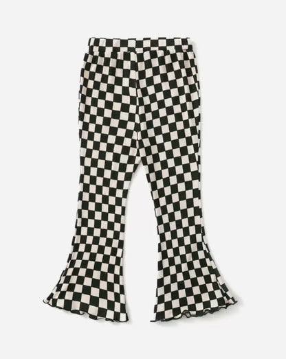 PT1 Black and White Checker Board Print Ribbed Knit Pants