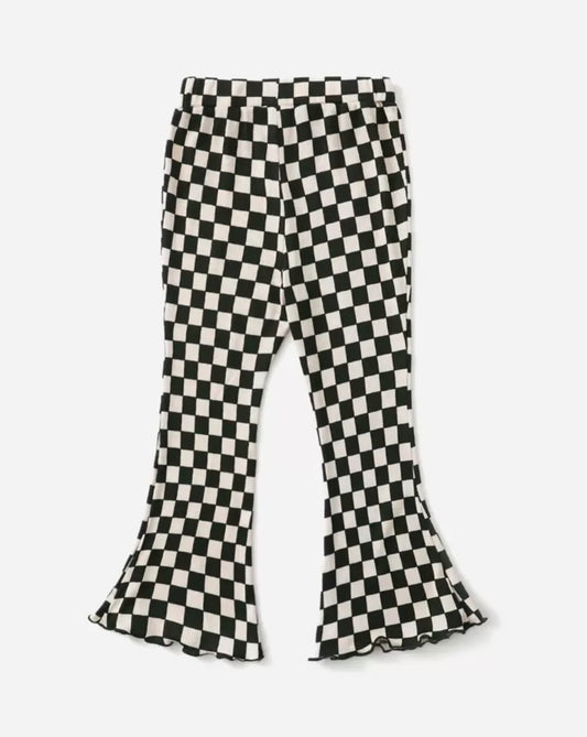 Black and white checkerboard print ribbed knit pants by Ivy's Gifts & Boutique, featuring a comfortable ribbed texture and casual style.