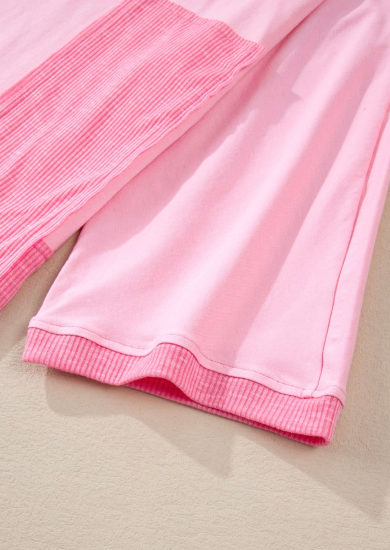 Pink Ribbed Patchwork Top with 3/4 sleeve