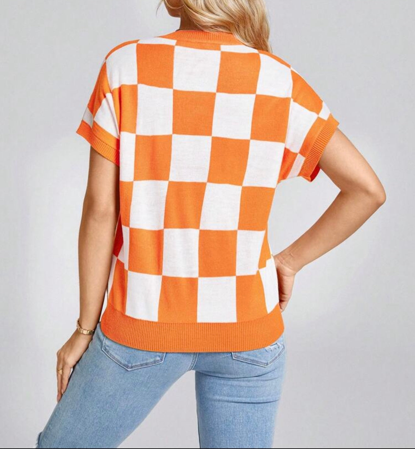 Orange and White Checkered Sweater