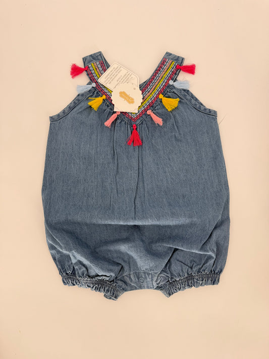 Blue Denim Tassel Detail Bubble Suit by Mudpie