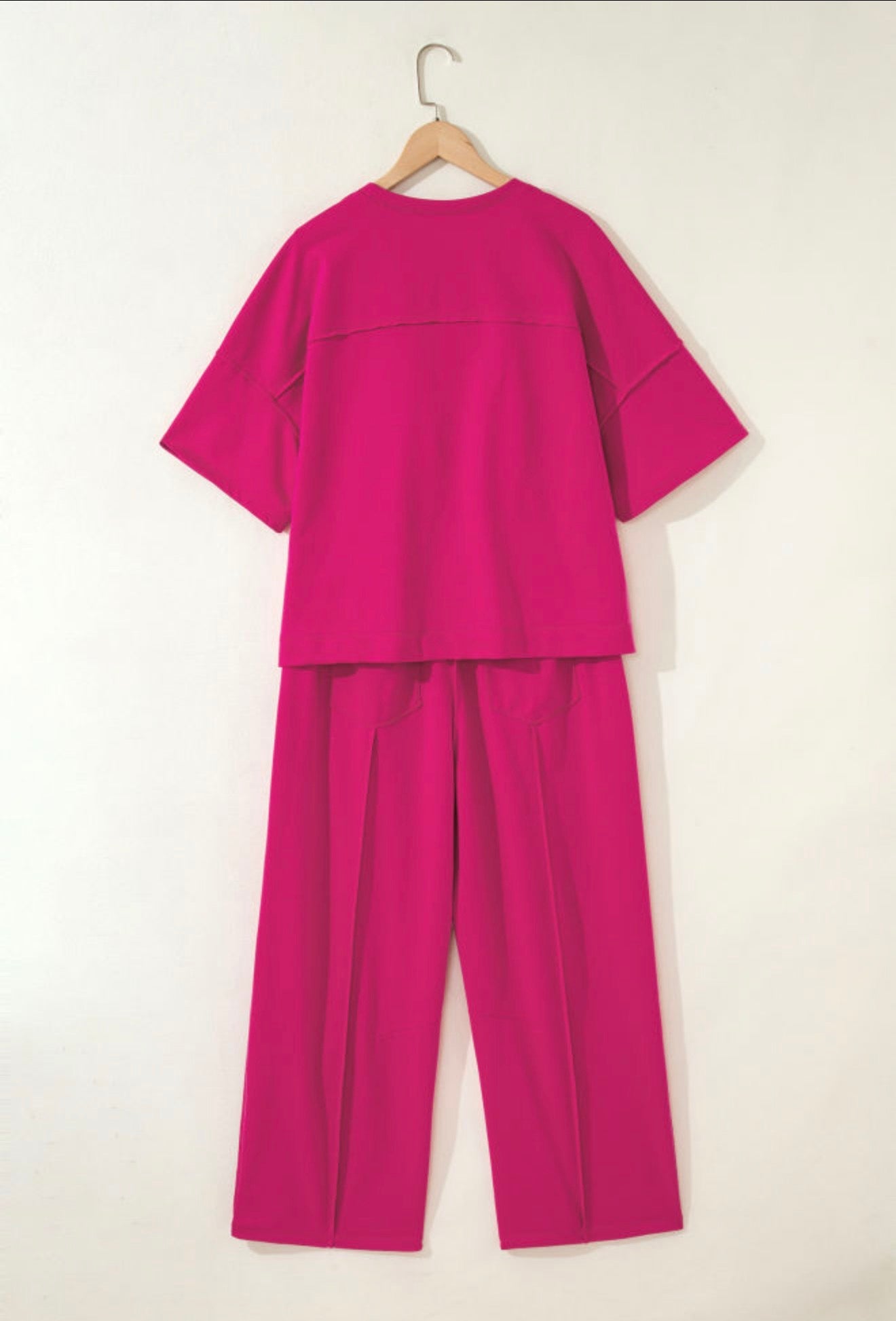 Deep pink dropped shoulder boxy cropped top and elastic waist comfy pants with pockets from Ivy's Gifts & Boutique