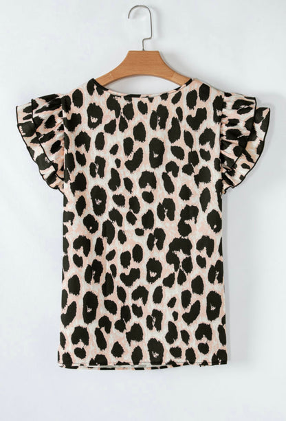 Animal Print Ruffle Cap Sleeve