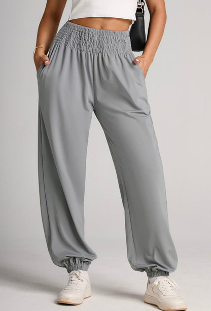 A14 Gray Jogger Pants with Wide Waistband - Ivy's Gifts & Boutique