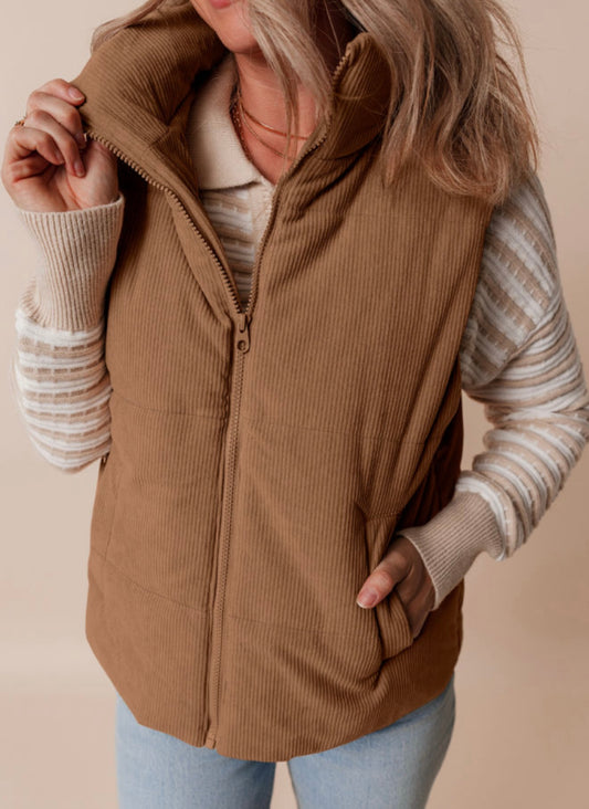 Brown corduroy zip up vest