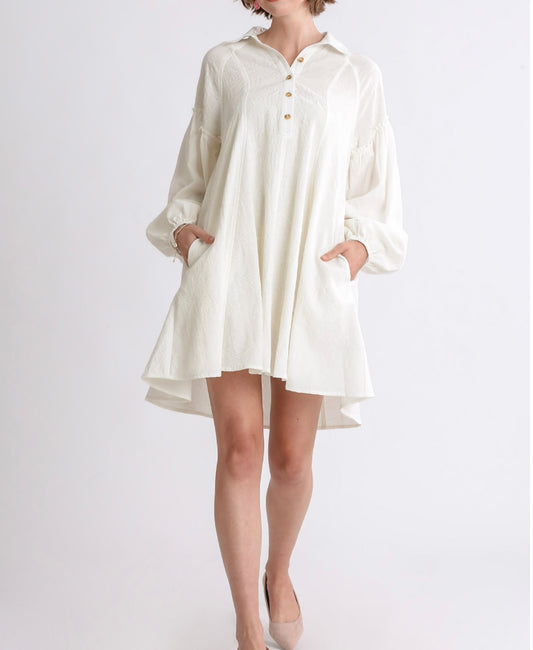 Umgee Off WhiteTextured Fabric Dress with Pockets