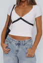 White Cropped Top with Black Lace Accent