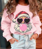 Pink sweatshirt featuring Santa blowing a bubblegum bubble and wearing playful heart-shaped sunglasses, by Ivy's Gifts & Boutique