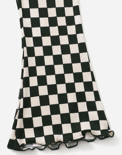 PT1 Black and White Checker Board Print Ribbed Knit Pants