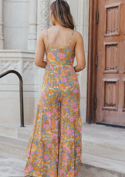 Floral Print Jumpsuit with Adjustable straps