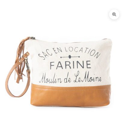 MY5 MYRA BRAND Farine Canvas Pouch with Tassel Adorned Zip Closure, Inside Pockets and Removable Wrist Strap