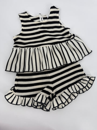 CH1 Children's Black and Cream Stripe 2pc Short Set with Bow Accents and Ruffle Hem