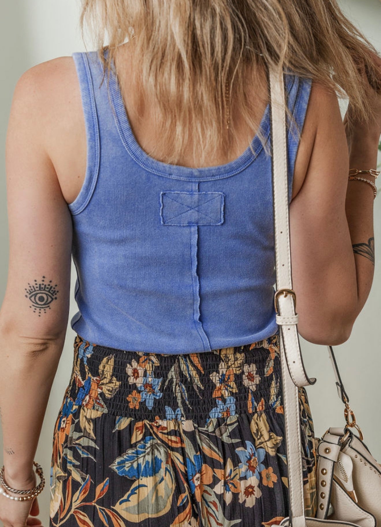 Blue Acid Washed Ribbed Vintage Tank