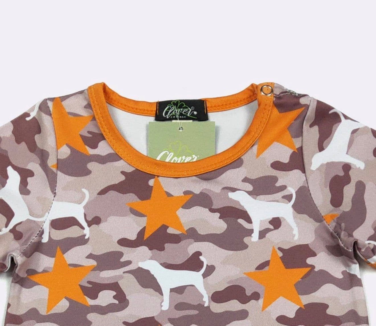 CCSS Camo Smokey Dog and Orange Star Romper