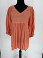 Umgee Coral Blouse with Smocked Detail Sleeves