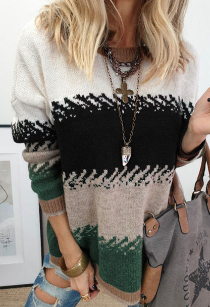 MLGB Wide Black Tan and Green Striped Sweater in Super Soft Material