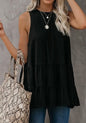 Black Sleeveless Ruffle Hem Tunic with Tie Back