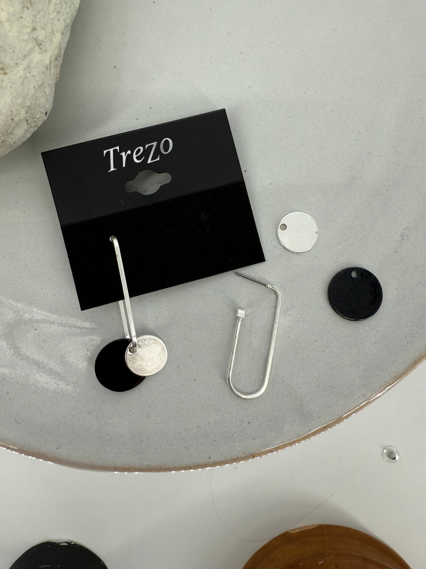 Trezo Silver and Black Disc Conversion Earrings