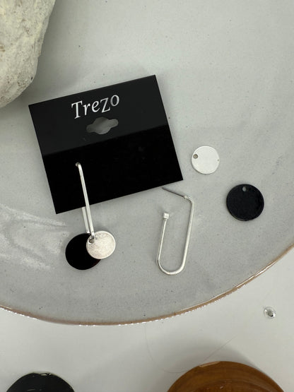 Trezo Silver and Black Disc Conversion Earrings