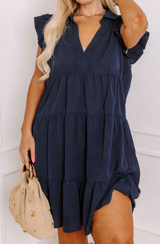 Navy Dress with Flattering Gathers