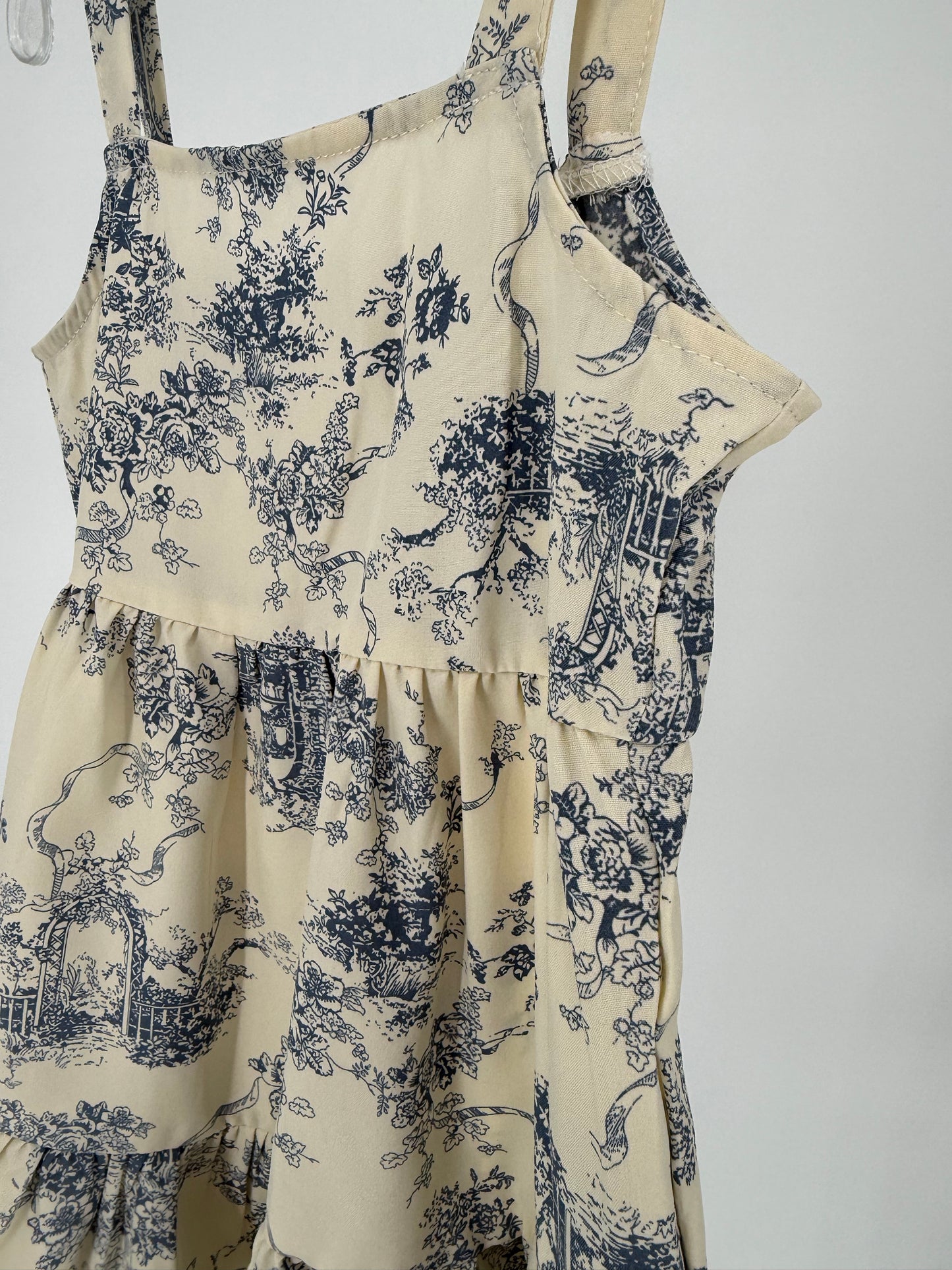 CH17 Children's Blue Toile Print Ruffle Hem Tier Dress