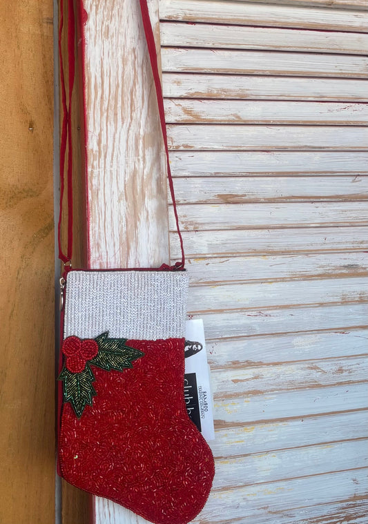 BST Beaded Zippered Stocking Purse with Wristlet and Shoulder Strap Great Size for Phone and Essential
