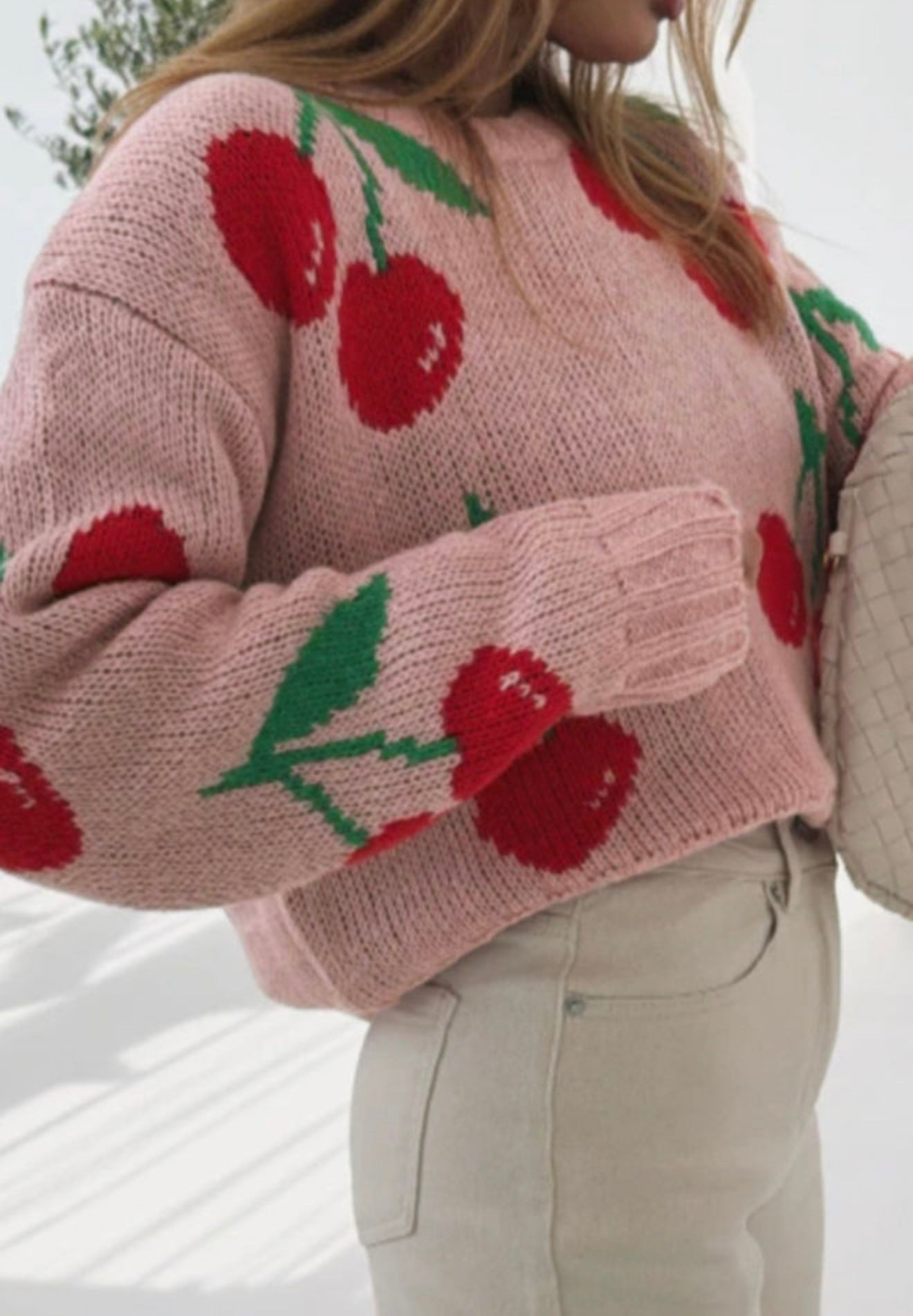 A60 Pink Cherry Printed Cropped Swester