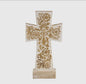 White Washed Carved Cross Free Standing