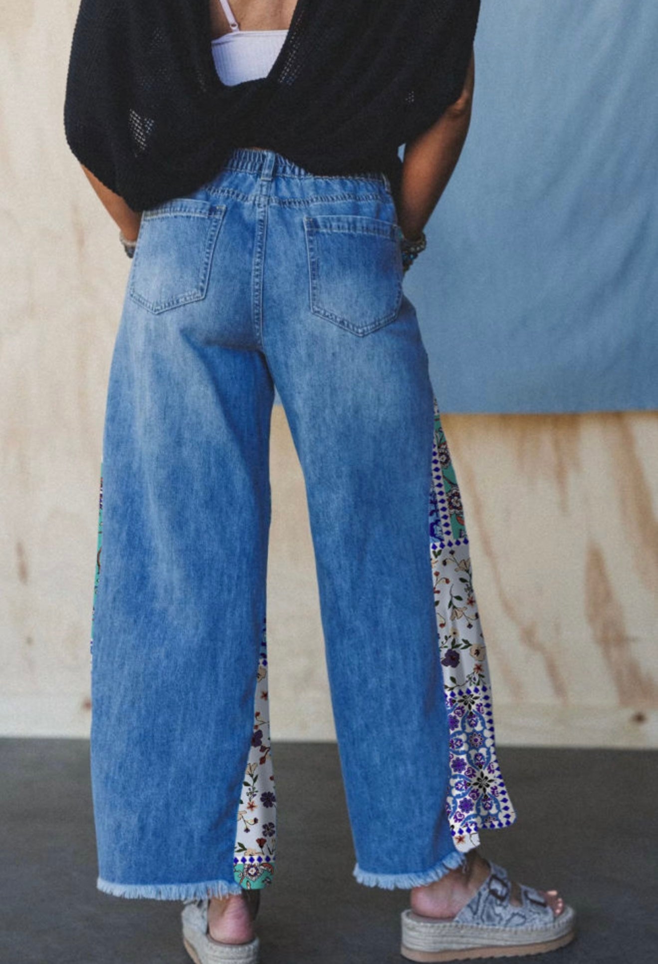Blue Jeans with Patchwork Side Seam Detail