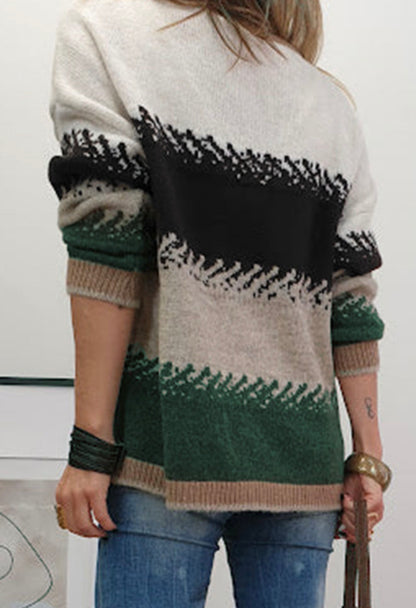 MLGB Wide Black Tan and Green Striped Sweater in Super Soft Material