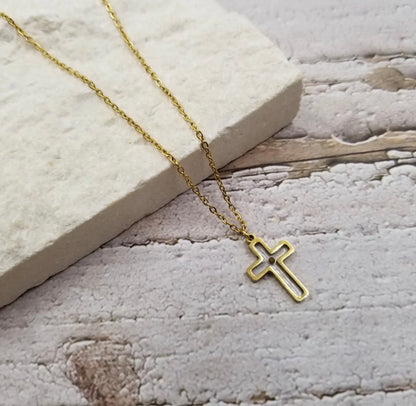 Ivy's Gifts & Boutique MSCN mustard seed cross necklace with sentiment card, featuring a delicate gold-tone pendant on a chain.