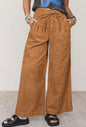 MLCD Camel Brown Fine Corduroy Pants with Wooden Button Closure